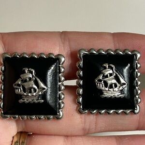 4/$50 nautical wedding Black and Silver Ship Cufflinks 🚢